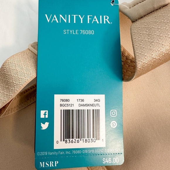 Vanity Fair Beauty Back Minimizer Tan Nude Bra NWT Size 34G - Picture 7 of 7